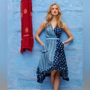 Anthropologie Maeve Eclipsed Wrap Dress Paisley Blue size 2